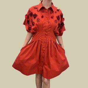 Elegant Red Floral Embellished Dress